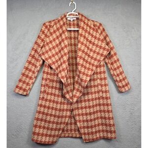 BB Dakota Steve Madden Open Coat Womens M Orange Draped Houndstooth Statement